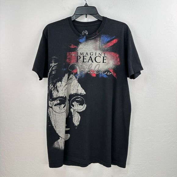 John Lennon‎ Tshirt Mens Large Black Red Cotton Imagine Peace Short Sleeve Tee - Picture 1 of 9
